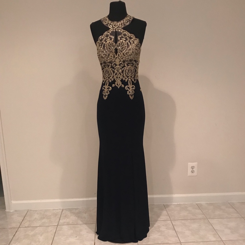 Dark Navy Blue gown with Gold details